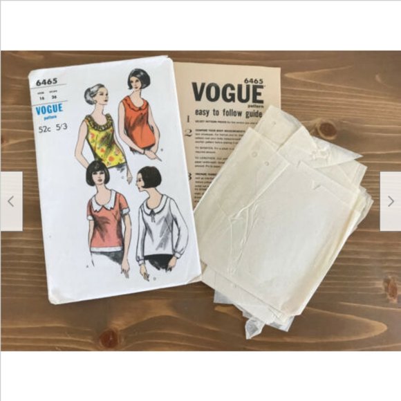 Vtg Vogue Sewing Pattern #6465 Ladies Collared U Neck Blouse 4 Styles Bust 36 - Picture 2 of 3